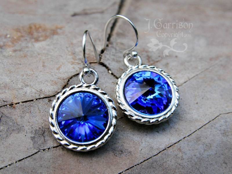 Sapphire Swarovski Kristall Ohrringe - Tiefblauer Rivoli Kristall, Sterling Silber Ohrhaken von WinterberryJewelry