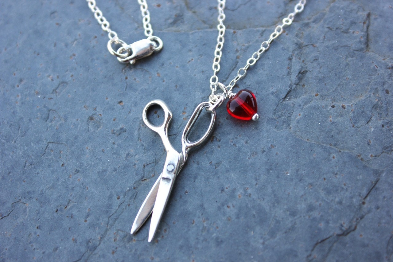 Scheren Kette - Sterling Silber Charm & Optional Rote Herz, Handwerker, Nähen, Näherin, Friseur, Quilter, Stylist von WinterberryJewelry