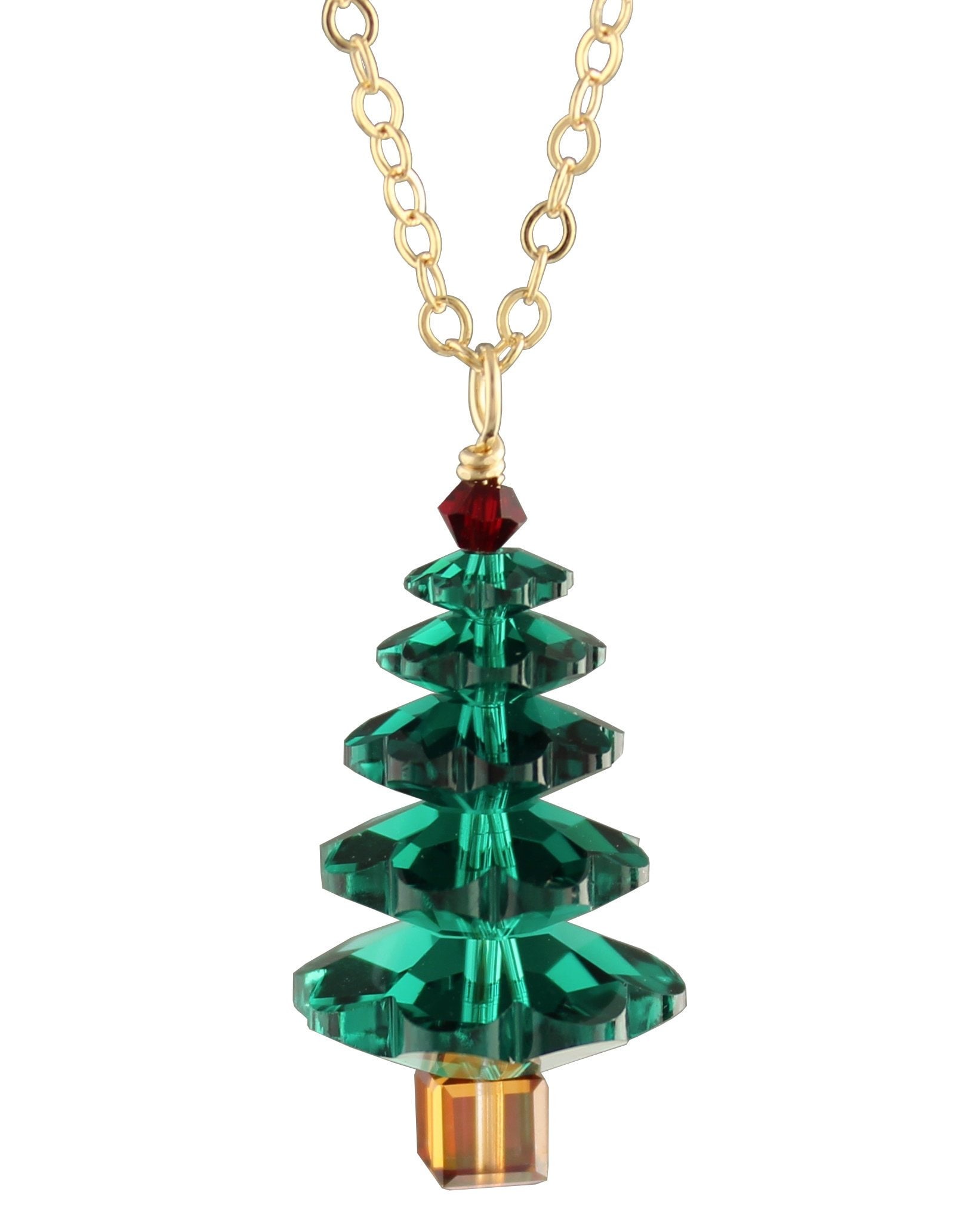 Smaragdgrün Und Siam Rubinrot Kristall Weihnachtsbaum 14K Gold-Filled Oder Sterling Silber Halskette -Swarovski Kristalle - Urlaub Schmuck von WinterberryJewelry