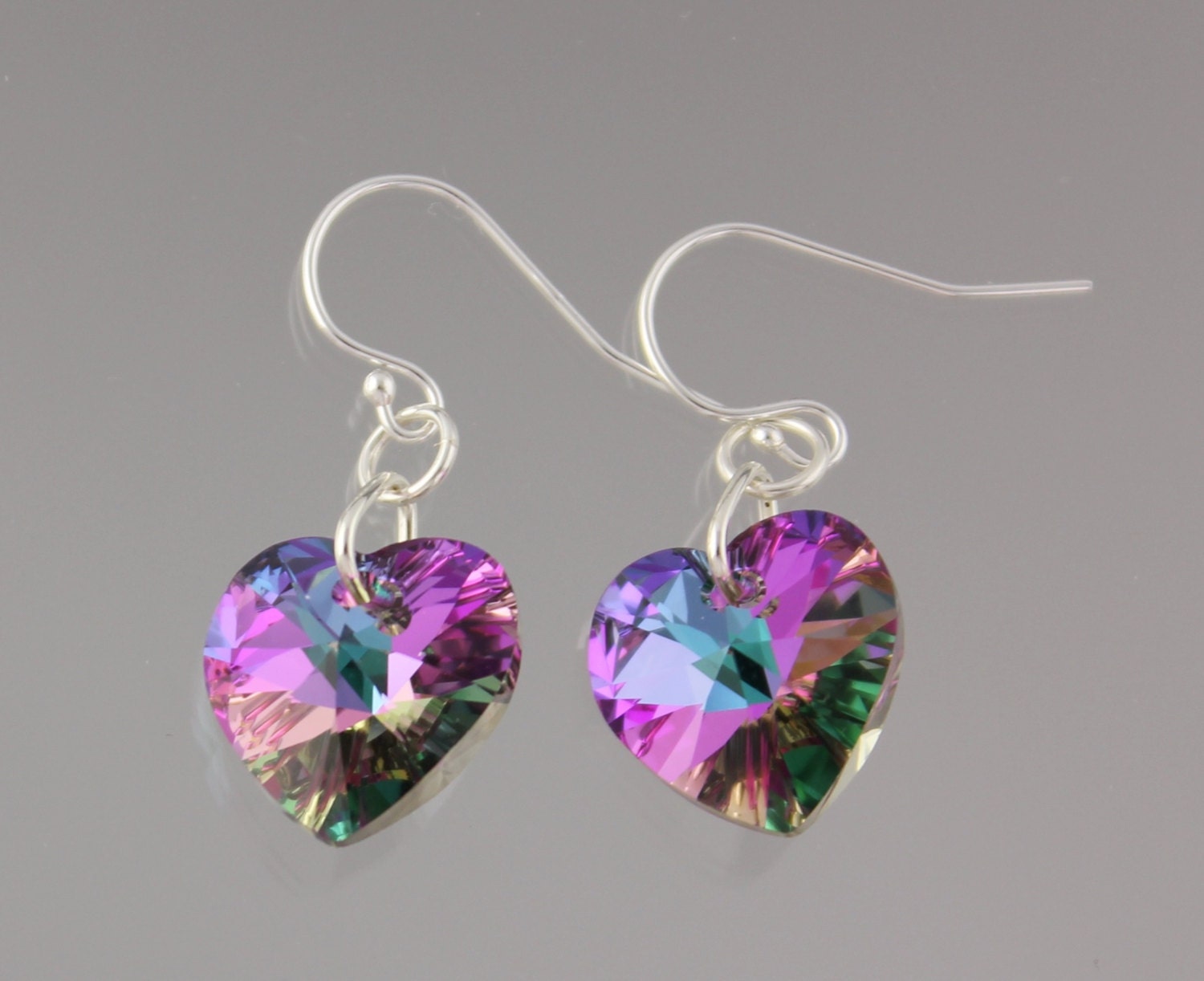 Vitrail Rosa Kristall Herz Ohrringe - Schillernde Swarovski Herzen An Sterling Silber Haken von WinterberryJewelry