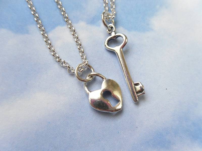 sterling Silber Schlüssel Zu Meinem Herzen Paare Halsketten-Set - Zwei Moderne Halsketten Liebe, Freundschaft, Jahrestag, Verlobung von WinterberryJewelry