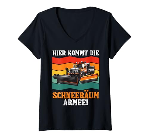 Damen Schneepflugfahrer Hier KOMMT DIE SCHNEERÄUM Armee Räumdienst T-Shirt mit V-Ausschnitt Damen Schneepflugfahrer Hier KOMMT DIE SCHNEERÄUM Armee Räumdienst T-Shirt mit V-Ausschnitt von Winterdienst T-Shirt Straßenwärter Schnee Räumen