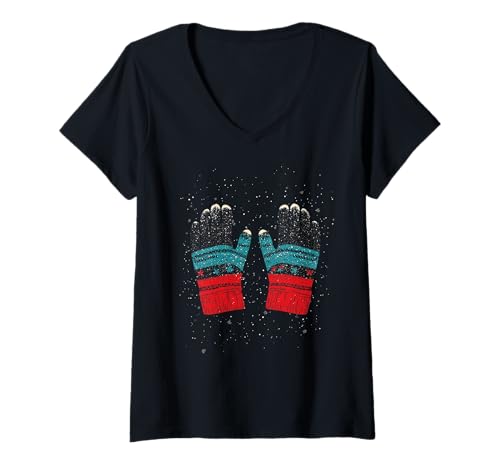 Damen Winterhandschuhe Vektor T-Shirt mit V-Ausschnitt von Winterhandschuhe Vektor Geschenk Kleidung