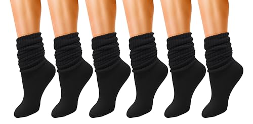 6 Paar Slouch-Socken für Frauen, schwere extra lange Baumwoll-Socken, Großpackung - Schwarz - Einheitsgröße von Winterlace