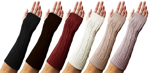 Armstulpen, 6 Paar für Frauen, Zopfstrick, warme Winterärmel, fingerlose Handschuhe, Premium - - Einheitsgröße von Winterlace