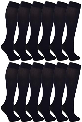 Damen Strumpfhose, blickdicht, dehnbar, Nylon, kniehoch, viele Farben, 6 oder 12 Paar, 12 Paar schwarz, Einheitsgröße von Winterlace