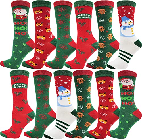 Damen Weihnachtssocken, 12 Paar, Feiertags-Xmas, Neuheit, bunte Muster, 12 Paar verschiedene Crew-Socken #6, Einheitsgröße von Winterlace