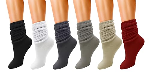 Winterlace 6 Paar Slouch Socken für Damen, weiche extra lange Scrunch Kniestrümpfe Großpackung, Sortiert Nr. 5, Einheitsgröße von Winterlace