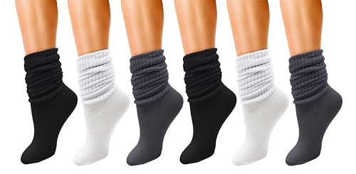 Winterlace 6 Paar Slouch Socken für Damen, weiche extra lange Scrunch Kniestrümpfe Großpackung, Verschiedene Weiß/Schwarz/Grau, Einheitsgröße von Winterlace