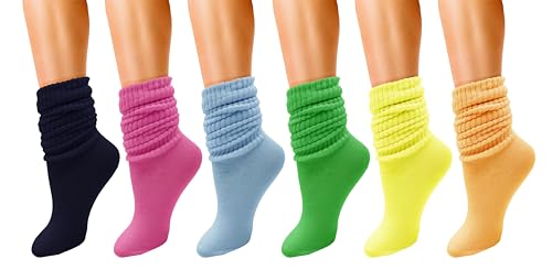 Winterlace 6 Pairs Slouch Socks for Women, Heavy Extra Long Cotton Scrunch Crew Sock, Bulk pack (Assorted #1) von Winterlace