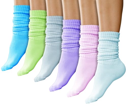 Winterlace 6 Pairs Slouch Socks for Women, Heavy Extra Long Cotton Scrunch Crew Sock, Bulk pack (Assorted #2) von Winterlace