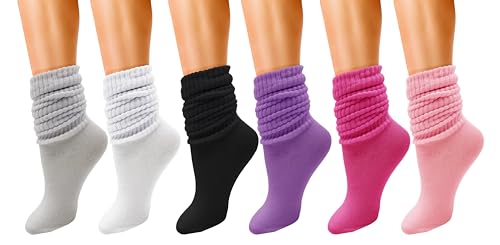 Winterlace 6 Pairs Slouch Socks for Women, Heavy Extra Long Cotton Scrunch Crew Sock, Bulk pack (Assorted #3) von Winterlace