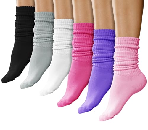 Winterlace 6 Pairs Slouch Socks for Women, Heavy Extra Long Cotton Scrunch Crew Sock, Bulk pack (Assorted #3) von Winterlace