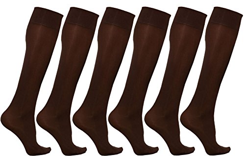 Winterlace Damen Hosensocken, blickdicht, dehnbar, Nylon, kniehoch, viele Farben, 6 oder 12 Paar, 6 Paar Kaffee, Einheitsgröße von Winterlace