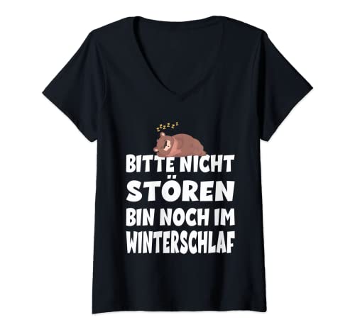 Damen Bitte Nicht Stören Bin Noch Im Winterschlaf T-Shirt mit V-Ausschnitt Damen Bitte Nicht Stören Bin Noch Im Winterschlaf T-Shirt mit V-Ausschnitt von Winterschlaf Faul Bär Ausschlafen Geschenke