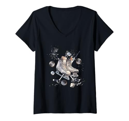 Damen Eishockey, Hockey, Puck, Icehockey, Lustiges Hockey T-Shirt mit V-Ausschnitt Damen Eishockey, Hockey, Puck, Icehockey, Lustiges Hockey T-Shirt mit V-Ausschnitt von Wintersport, Hockey, Eishockey