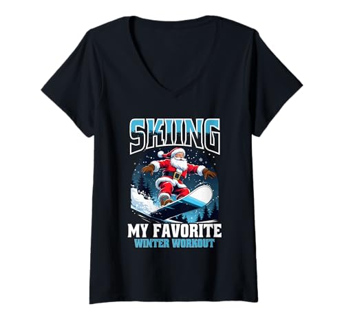 Damen Ski Skifahrer Skiing My Favorite Winter Workout T-Shirt mit V-Ausschnitt von Wintersport Skifahren