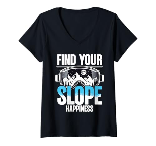 Damen Ski Skifahrer Wintersport Find Your Slope Happiness T-Shirt mit V-Ausschnitt von Wintersport Skifahren