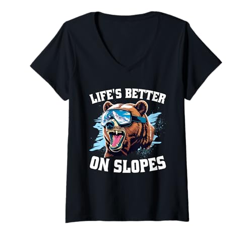 Damen Ski Skifahrer Wintersport Life's Better on Slopes T-Shirt mit V-Ausschnitt Damen Ski Skifahrer Wintersport Life's Better on Slopes T-Shirt mit V-Ausschnitt von Wintersport Skifahren