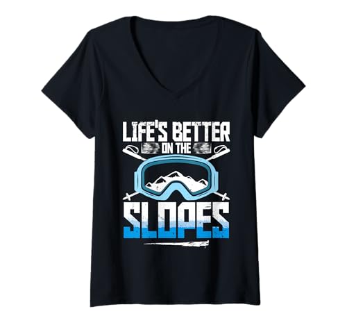 Damen Ski Skifahrer Wintersport Life's Better on The Slopes T-Shirt mit V-Ausschnitt Damen Ski Skifahrer Wintersport Life's Better on The Slopes T-Shirt mit V-Ausschnitt von Wintersport Skifahren