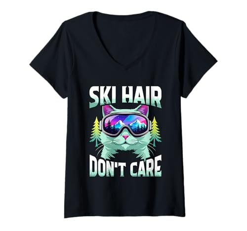 Damen Ski Skifahrer Wintersport Ski Hair Don't Care T-Shirt mit V-Ausschnitt von Wintersport Skifahren