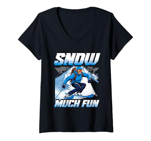 Damen Ski Skifahrer Wintersport Snow Much Fun! T-Shirt mit V-Ausschnitt von Wintersport Skifahren