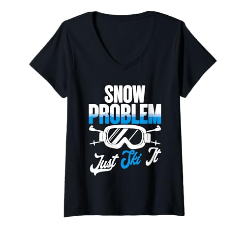 Damen Ski Skifahrer Wintersport Snow Problem T-Shirt mit V-Ausschnitt von Wintersport Skifahren