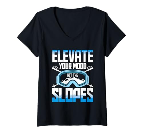 Damen Ski Skifahrer Wintersport T-Shirt mit V-Ausschnitt von Wintersport Skifahren