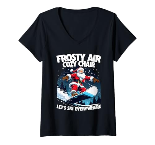 Damen Ski Skifahrer Wintersport T-Shirt mit V-Ausschnitt von Wintersport Skifahren