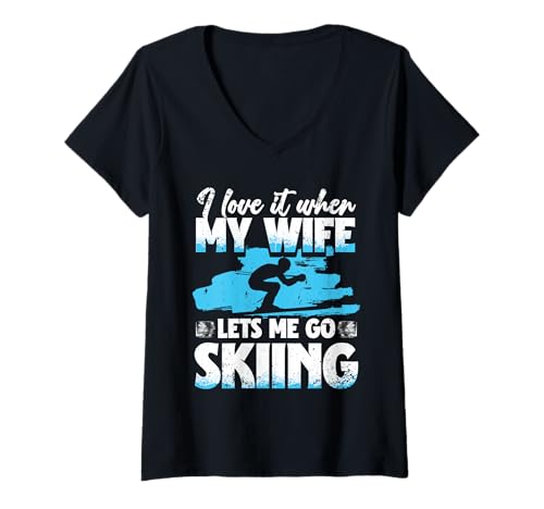 Damen Ski Skifahrer Wintersport T-Shirt mit V-Ausschnitt von Wintersport Skifahren
