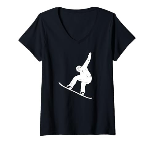 Damen Minimalistische Snowboarder-Silhouette Wintersport T-Shirt mit V-Ausschnitt Damen Minimalistische Snowboarder-Silhouette Wintersport T-Shirt mit V-Ausschnitt von Wintersport Snbowboard Holiday Vacation