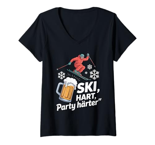 Damen Ski Hart Party Härter Skifahrer Zitat T-Shirt mit V-Ausschnitt Damen Ski Hart Party Härter Skifahrer Zitat T-Shirt mit V-Ausschnitt von Wintersport Spaß Abenteuer Skiurlaub