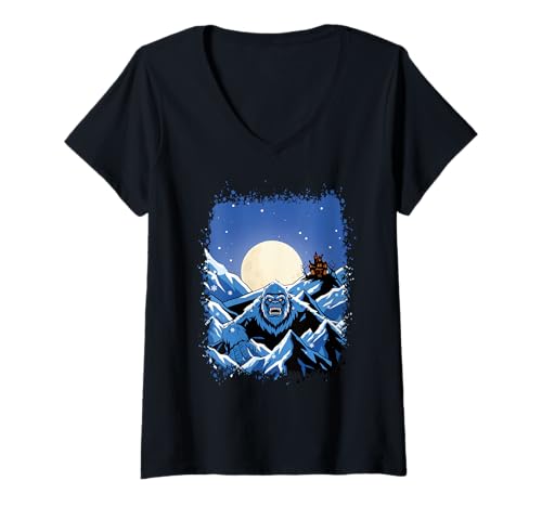 Damen Bigfoot Sasquatch Winter Halloween Weihnachten Winterween T-Shirt mit V-Ausschnitt von Winterween Winter Holiday Halloween Christmas Gift