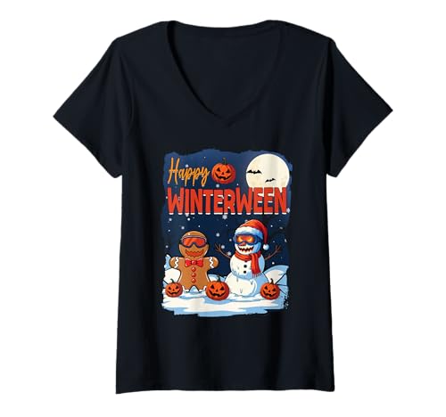 Damen Frohes Winterfest, Halloween, Weihnachten, Winterween T-Shirt mit V-Ausschnitt von Winterween Winter Holiday Halloween Christmas Gift