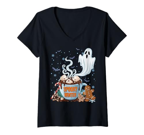 Damen Gruseliger Winter Halloween Gruseliger Weihnachtsgeist Winterween T-Shirt mit V-Ausschnitt von Winterween Winter Holiday Halloween Christmas Gift
