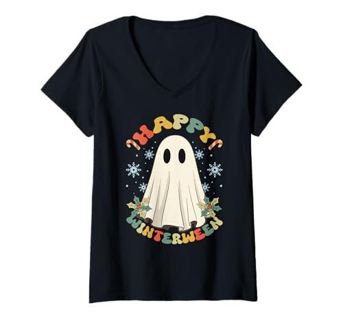Damen Happy Winterween Winter Halloween Weihnachten Retro Vintage T-Shirt mit V-Ausschnitt von Winterween Winter Holiday Halloween Christmas Gift