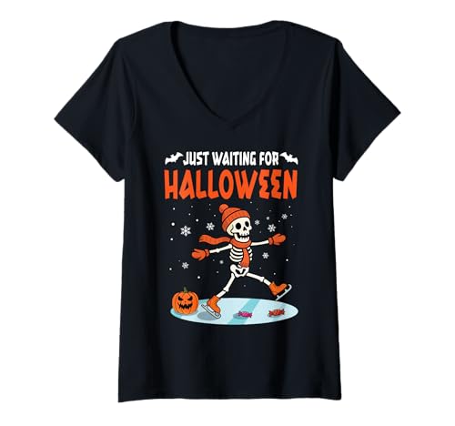 Damen Ich warte nur auf Halloween, Weihnachten, Winter, Winter T-Shirt mit V-Ausschnitt von Winterween Winter Holiday Halloween Christmas Gift