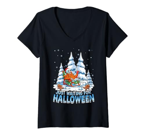 Damen Ich warte nur auf Halloween Spooky Winter Winterween T-Shirt mit V-Ausschnitt von Winterween Winter Holiday Halloween Christmas Gift