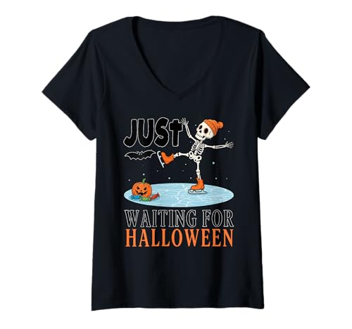 Damen Ich warte nur auf Halloween Winterween Weihnachten Winter T-Shirt mit V-Ausschnitt von Winterween Winter Holiday Halloween Christmas Gift