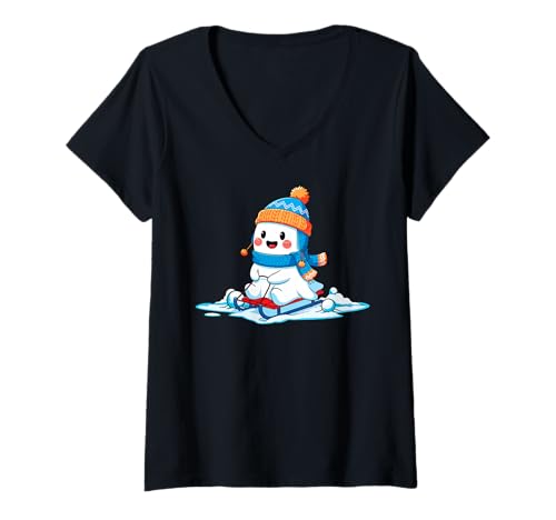 Damen Kawaii Ghost Skii Winter Halloween Weihnachten Winterween T-Shirt mit V-Ausschnitt von Winterween Winter Holiday Halloween Christmas Gift