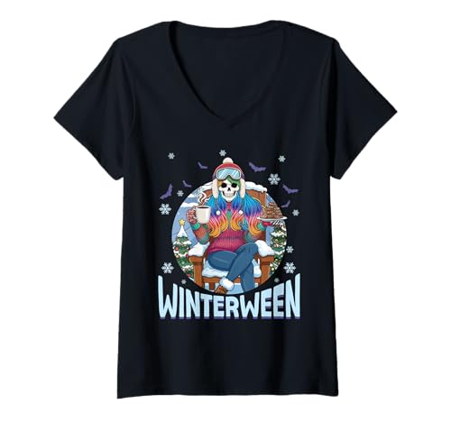 Damen Winterween Halloween Weihnachten Urlaub Gruseliger Winter T-Shirt mit V-Ausschnitt von Winterween Winter Holiday Halloween Christmas Gift
