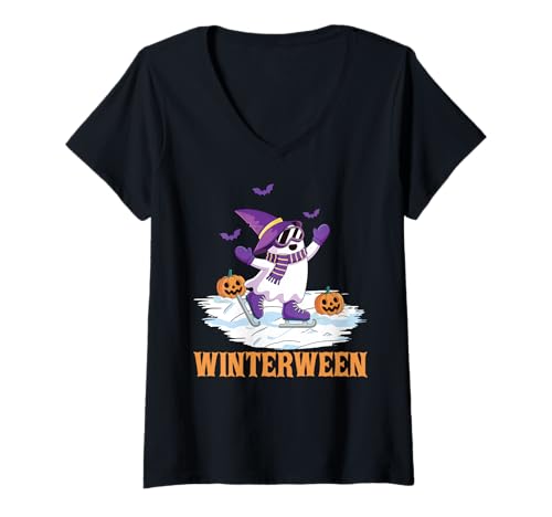Damen Winterween Hexe Geist Winter Halloween Weihnachten T-Shirt mit V-Ausschnitt von Winterween Winter Holiday Halloween Christmas Gift
