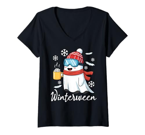 Damen Winterween Winter Ghost Lustiges Halloween-Weihnachten T-Shirt mit V-Ausschnitt von Winterween Winter Holiday Halloween Christmas Gift