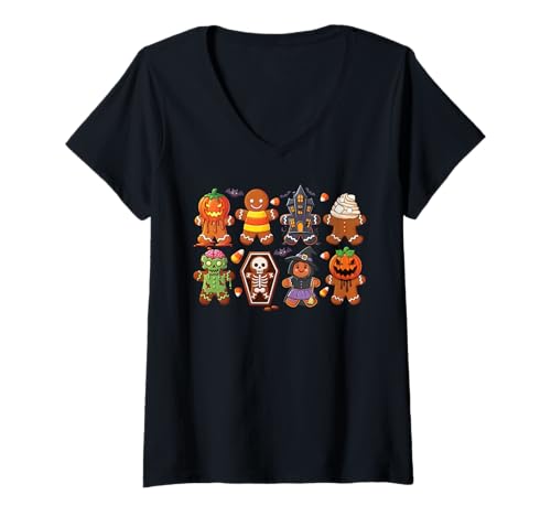 Damen Winterween Winter Halloween-Charaktere Gruseliges Weihnachtsfest T-Shirt mit V-Ausschnitt von Winterween Winter Holiday Halloween Christmas Gift