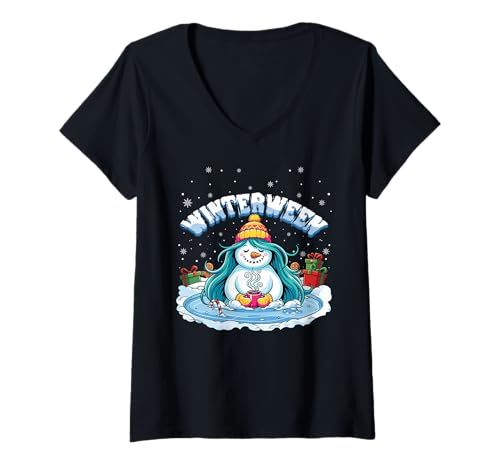 Damen Winterween Winter Halloween Weihnachten Schneemann T-Shirt mit V-Ausschnitt von Winterween Winter Holiday Halloween Christmas Gift