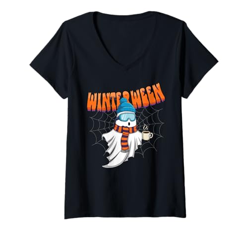 Damen Winterween Winter Halloween Weihnachtsgeist Cute Kawaii T-Shirt mit V-Ausschnitt Damen Winterween Winter Halloween Weihnachtsgeist Cute Kawaii T-Shirt mit V-Ausschnitt von Winterween Winter Holiday Halloween Christmas Gift