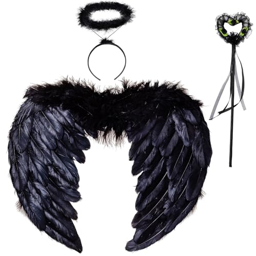 3er Engelsflügel Schwarz Liebe Engel Flügel mit Heiligenschein & Zauberstab,Engel Kostüm Damen Flügel Dunkler Engel Kostüm Kinder Engelsflügel Halloween Karneval Cosplay Accessoires(60CM×45CM) 3er Engelsflügel Schwarz Liebe Engel Flügel mit Heiligenschein & Zauberstab,Engel Kostüm Damen Flügel Dunkler Engel Kostüm Kinder Engelsflügel Halloween Karneval Cosplay Accessoires(60CM×45CM) von Winwild