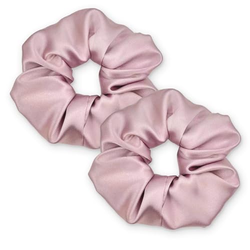 Haargummi Scrunchies Seide Haare Ringe Satin Haargummis I Reduziert Haarschäden - 2 Stücke Haargummi Weich Elastisch Silk Skrunschis für Mädchen & Damen (Rosa,L) von Winwild