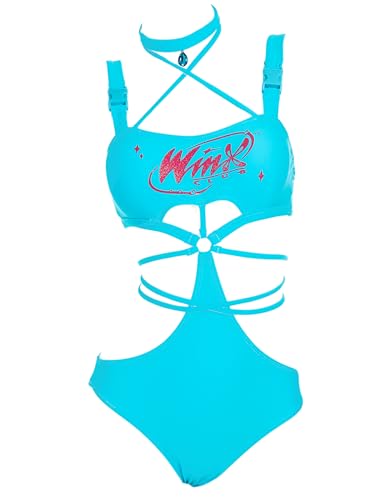 Winx Club Damen Bloom Halfter Hohl Krawatte Verschluss Design Einteiler Badeanzug Badeanzug, Blau, S von Winx Club