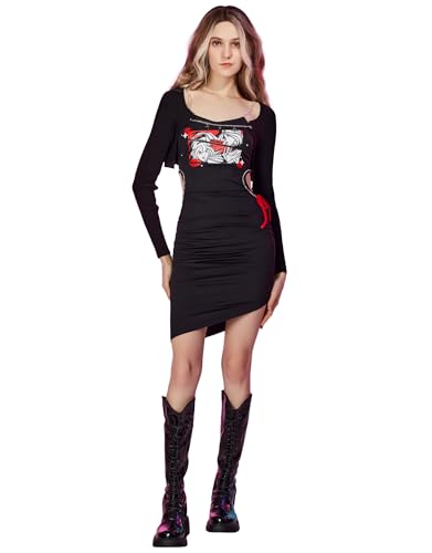 Winx Club Damen Bodycon Kleid Bloom Flora Printed Camisole Kleid Casual Cocktail Kleid, Schwarz, Groß von Winx Club